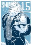  2020 anthro biped bottomwear clothed clothing clover eyewear felid fur green_eyes holding_plate humanoid_hands lion male mammal monocle muscular muscular_male necktie pantherine signature snow_(tas) tokyo_afterschool_summoners topwear video_games white_body white_fur xigma 