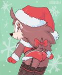  2019 animal_crossing anthro bitebox64 black_nose blush bow breasts brown_body brown_eyes brown_fur butt christmas clothed clothing corset eulipotyphlan female freckles fur garter_straps gloves hair handwear hat headgear headwear hedgehog holidays legwear lingerie looking_back mammal midriff nintendo panties pinup pose rear_view sable_able santa_hat short_tail skimpy smile solo standing stockings thigh_highs underwear video_games 
