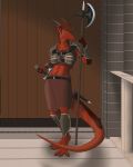  abs anthro armor dragon female halberd hi_res holding_object looking_at_viewer melee_weapon outside polearm scalie slit_pupils solo standing sword tank50us weapon yellow_eyes 