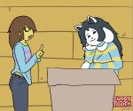  2020 absurd_res anthro breasts candy_tooth(artist) clothed clothing duo female hair hi_res human mammal signature tem temmie_(undertale) undertale video_games 