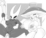  2019 arthropod big_breasts black_body black_eyes black_skin breasts disembodied_penis female fungi_fauna fungi_humanoid fungus holding_breast hollow_knight hornet_(hollow_knight) huge_breasts humanoid insect karakylia male male/female monochrome mushroom mushroom_humanoid navel nipples nude penetration penis pussy sex simple_background vaginal vaginal_penetration video_games weapon 