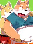  2017 anthro belly blush canid canine canis clothing domestic_dog duo hug hugging_from_behind male male/male mammal moobs navel nipples one_eye_closed overweight overweight_male takkusk underwear wink 