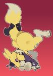  anthro big_breasts big_butt breasts butt digimon digimon_(species) disembodied_hand female nude red_background renamon simple_background solo submarine_screw tail_grab upside_down 