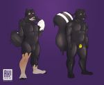  anthro bulge canid canine featureless_crotch goo_transformation lock male mammal mephitid rubber skunk smile spiral_eyes thedecisivepanda transformation 
