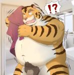 ! 2020 ? anthro az_paipai belly felid humanoid_hands humanoid_penis male mammal navel overweight overweight_male pantherine penis solo tiger towel 