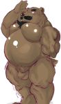  2019 anthro balls belly brown_body brown_fur facial_hair flaccid fur gomikuz539s humanoid_hands male mammal moobs mustache overweight overweight_male penis simple_background solo ursid white_background 