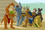  2006 anthro blue_body blue_fur canid canine clothing fur group himachi humanoid_hands loincloth male mammal white_body white_fur 