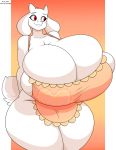  2019 absurd_res anthro apron apron_only big_breasts boss_monster bovid breasts caprine clothing cornchip21 female goat hi_res huge_breasts hyper hyper_breasts jaeh mammal mostly_nude red_eyes simple_background solo thick_thighs undertale video_games wide_hips 