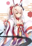  1girl 2020 ayanami_(azur_lane) ayanami_(pulse_of_the_new_year)_(azur_lane) azur_lane black_skirt blonde_hair blush breasts cleavage commentary_request flower hair_between_eyes hair_ribbon headgear highres holding_brush japanese_clothes kimono long_hair long_sleeves looking_at_viewer miniskirt misomiso_154 new_year painting pleated_skirt ponytail red_eyes red_ribbon ribbon skindentation skirt small_breasts smile solo thighhighs white_kimono white_legwear wide_sleeves 