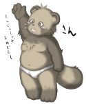  2007 anthro belly blush briefs canid canine clothing japanese_text male mammal moobs nama navel raccoon_dog simple_background slightly_chubby solo tanuki text tighty_whities underwear white_background white_clothing white_underwear young 