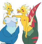  anthro anthrofied arctozolt barely_visible_genitalia barely_visible_pussy breasts dracozolt duo eyes_closed female fossil_pok&eacute;mon navel nintendo nipples pok&eacute;mon pok&eacute;mon_(species) pussy rainbowsprinklesart slightly_chubby small_breasts tongue tongue_out video_games 