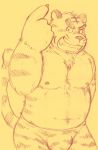  2017 anthro belly bulge clothing felid humanoid_hands kondo_musashi male mammal moobs musabo3neo navel nipples overweight overweight_male pantherine simple_background solo tiger underwear 