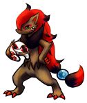  2012 absurd_res ambiguous_gender anthro armor canid canine digital_media_(artwork) fur green_eyes grey_body grey_fur hair haychel headgear helmet hi_res mammal nintendo pok&eacute;mon pok&eacute;mon_(species) red_hair solo video_games zoroark 