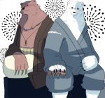  2012 anthro blush clothing fur grizzly_(shirokuma_cafe) humanoid_hands mammal polar_bear robe shirokuma shirokuma_cafe shirokumaou sitting ursid ursine white_body white_fur 