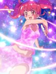  1girl :d ahoge armpits bangs bare_legs bare_shoulders blunt_bangs blush breasts cleavage close-up commentary_request hair_bobbles hair_ornament henshin hoshina_hikaru midriff_peek navel open_mouth pink_eyes pink_hair precure shiny shiny_hair shiny_skin shorts small_breasts smile solo spaghetti_strap star star_(sky) star_color_pen star_twinkle_precure tank_top tj-type1 twintails 