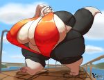 big_breasts breasts canid canine canis clothing cloud day female huge_breasts huge_thighs hyper hyper_breasts hyper_thighs kazecat mammal sky solo swimwear thick_thighs wolf 