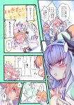  4girls :t ahoge animal_ear_fluff animal_ears aqua_hair battle breast_press breasts cat_paws cleavage closed_eyes commentary_request dragon_girl dragon_horns dual_persona faceless faceless_female fangs fate/grand_order fate_(series) fox_ears fox_girl fox_tail fujimaru_ritsuka_(female) gloves hair_between_eyes hair_ornament hair_scrunchie happy highres horns jacket jumping kiyohime_(fate/grand_order) large_breasts long_hair multiple_girls multiple_horns one_side_up open_mouth orange_hair paw_gloves paws pink_hair ponytail red_eyes scrunchie side_ponytail snake_costume speech_bubble tail tamamo_(fate)_(all) tamamo_cat_(fate) tamamo_no_mae_(fate) translated white_jacket wisespeak yellow_scrunchie 