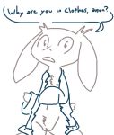  anthro cave_story clothing dialogue edit female lagomorph looking_at_viewer low_res mammal mimiga monochrome scar solo sue_sakamoto sweater the_weaver topwear torn_clothing video_games 