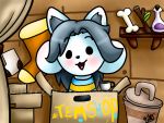  :3 blush canid canine felid feline female grey_hair hair looking_at_viewer mammal open_mouth open_smile piedrawsthings smile solo tem temmie_(undertale) undertale video_games 