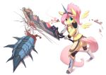 2019 anthro breasts butt_pose capcom cleavage clothed clothing digital_media_(artwork) equid equine female fluttershy_(mlp) friendship_is_magic holding_object holding_sword holding_weapon mammal melee_weapon monster_hunter my_little_pony pose pterippus skimpy solo sword underpable video_games weapon wings 