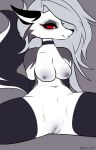  2019 anthro breasts canid canid_demon canine canis clothing collar demon female fur hair hellhound helluva_boss hi_res loona_(vivzmind) mammal napdust nipples nude pussy red_sclera solo white_body white_fur wolf 