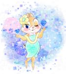  &lt;3 3_toes anthro blue_eyes blush cheek_tuft clarice_(disney) clothed clothing disney dress eyelashes facial_tuft feet female fur green_clothing green_dress one_eye_closed puckered_lips red_nose smile starry_background tan_body tan_fur toes tuft wink 