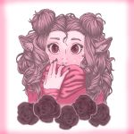  1:1 ambiguous_gender animal_humanoid big_eyes blush clothed clothing digital_media_(artwork) flower hair humanoid looking_at_viewer mammal plant rose_(flower) simple_background skarmadillo solo unknown_species 