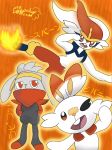  2019 ambiguous_gender anthro cinderace fire japanese_text lagomorph mammal nintendo pok&eacute;mon pok&eacute;mon_(species) raboot scorbunny spakey text video_games 