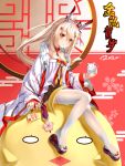  1girl 2020 absurdres animal ayanami_(azur_lane) ayanami_(pulse_of_the_new_year)_(azur_lane) azur_lane blonde_hair blush breasts chinese_zodiac cleavage commentary_request floral_print full_body hair_between_eyes hair_ribbon happy_new_year headgear highres holding holding_animal japanese_clothes kimono long_hair manjuu_(azur_lane) mouse nengajou new_year parted_lips ponytail red_eyes red_ribbon ribbon sandals shihumi sitting_on_animal small_breasts solo thighhighs thighs very_long_hair white_kimono white_legwear wide_sleeves year_of_the_rat 
