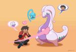  &lt;3 ambiguous_gender animated body_swap clothed clothing feral garrts goodra gradient_background green_eyes group human laugh legendary_pok&eacute;mon male mammal manaphy nintendo pok&eacute;mon pok&eacute;mon_(species) simple_background sitting slightly_chubby video_games white_eyes 