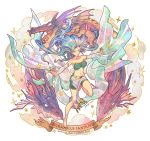  1girl antiholiday blue_hair breasts copyright_name dragon granblue_fantasy hagoromo large_breasts midriff navel outstretched_arms pointy_ears shawl smile tiamat_(granblue_fantasy) tumblr_username 