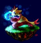  2012 absurd_res ambiguous_gender blue_background digital_media_(artwork) dirt energy_ball grass haychel hi_res mienfoo nintendo pok&eacute;mon pok&eacute;mon_(species) red_eyes simple_background solo video_games 