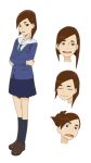  1girl asymmetrical_bangs bangs blazer brown_eyes brown_hair character_sheet crossed_arms eizouken_ni_wa_te_wo_dasu_na! full_body jacket loafers navy_blue_legwear official_art pleated_skirt sailor_collar school_uniform shoes short_hair skirt smile socks solo 