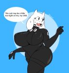  big_breasts bodily_fluids bodysuit bovid breasts caprine clothing embarrassed female gantz goat huge_breasts mammal simple_background skinsuit sweat thetyrant tight_clothing toriel undertale video_games 