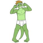  alligator alligatorid anthro briefs bulge clothed clothing crocodilian full-length_portrait fuze gabriel_(fuze) male navel nipples portrait reptile scalie simple_background solo tighty_whities topless underwear white_background white_clothing white_underwear 