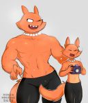  anthro big_muscles bottomwear camera canid canine cartoon_network clothed clothing duo fox foxman gem mammal muscular ninjakrockie5652 pants partial_nudity pearl_(gem) pecs steven_universe tight_clothing topless 