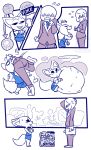  aggressive_retsuko anthro anthro_pred belly big_belly blush canid canine comic eclairscollection faceless_male female female_pred fennec fenneko fox human human_prey male male/female male_prey mammal oral_vore sanrio size_difference swallowing teasing vore 