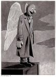  2019 4_fingers angel big_nose border bruce_mccorkindale clothing coat crossover fingers grover monochrome muppet muppets parody signature topwear trenchcoat white_border wings wings_of_desire 