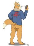  2020 anthro baron_montesque bottomless butt canid canine clothed clothing fox fox_mccloud fur invalid_tag jacket looking_back male mammal nintendo orange_body orange_fur solo star_fox topwear video_games 