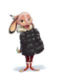  2017 anthro clothed clothing coat fully_clothed fur hands_in_pockets lagomorph leporid mammal pockets rabbit ribbontail_(character) simple_background solo standing toeless_legwear topwear vulpesvant white_background 
