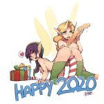  2020 2girls all_fours ass blonde_hair blue_eyes blush box braid breasts candy candy_cane clothed_female_nude_male commentary dildo double_dildo english_commentary fairy fairy_wings faustsketcher food gift gift_box green_eyes green_headwear green_legwear hand_on_another&#039;s_ass happy_new_year hat heart highres huge_dildo imminent_anal licking long_braid lube medium_breasts multiple_girls new_year nipples nude object_insertion original pointy_ears pubic_hair purple_hair single_braid spoken_heart uncensored vaginal vaginal_object_insertion wings yuri 
