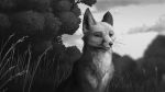  2019 canid canine cloud detailed_background feral forest_tails fox fur grass greyscale inktober ipoke mammal monochrome outside red_fox sky solo tobur tree whiskers 