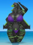  2019 5_fingers a_drunk_dragon aircraft aircraft_humanoid big_breasts bikini breasts cleavage clothed clothing cockpit detailed_background english_text eurofighter_typhoon female fingers green_lips green_stripes heidi_(commanderwolffe) lips living_aircraft living_machine logo looking_at_viewer machine navel open_mouth purple_bikini red_eyes sea sky solo stars_and_stripes stripes swimwear text thick_bottom_lip united_states_of_america water wings 
