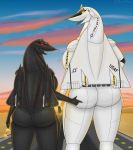  2019 5_fingers a_drunk_dragon absurd_res aircraft aircraft_humanoid back_boob big_breasts big_butt breasts butt cloud cockpit desert detailed_background digital_media_(artwork) duo english_text eyelashes eyewear eyewear_on_head female fingers hand_on_butt hi_res lily_johnson_(adrunkdragon) living_aircraft living_machine logo looking_at_viewer looking_back machine open_mouth pandora_kennedy_(adrunkdragon) red_eyes road runway sand signature sky sr-71 sr-71_blackbird sunglasses sunglasses_on_head sunset teeth text tongue tongue_out wings xb-70_valkyrie_(prototype_bomber) yellow_eyes 