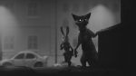  2019 anthro building canid canine car city clothed clothing disney duo fox fully_clothed fur greyscale inktober ipoke judy_hopps lagomorph leporid light lighting low-angle_view mammal monochrome nick_wilde outside police_uniform rabbit red_fox uniform vehicle zootopia 