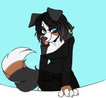  2020 anthro bernese_mountain_dog big_tail black_body black_fur black_nose blue_eyes blush bottomwear breasts brown_body brown_fur button_ears canid canine canis cleavage clothed clothing curled_hair dechito digital_media_(artwork) domestic_dog female floppy_ears fur hair hi_res invalid_tag jeans looking_at_viewer mammal molosser mountain_dog multicolored_body multicolored_fur off_shoulder pants paws simple_background smile solo standing sweatshirt swiss_mountain_dog thick_thighs tongue tongue_out topwear white_body white_fur 