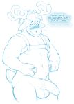  2019 anthro antlers balls blush capreoline cervid embarrassed english_text erection hair harness horn humanoid_penis male mammal navel overweight overweight_male penis redrusker reindeer simple_background slightly_chubby solo text uncut white_background 