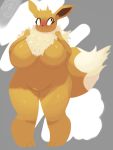  2019 anthro artesjsc big_breasts breasts brown_body brown_fur digital_media_(artwork) eevee eeveelution embarrassed female fur huge_breasts huge_thighs looking_up mammal neck_tuft nintendo overweight overweight_female pok&eacute;mon pok&eacute;mon_(species) slightly_chubby solo thick_thighs tuft video_games white_body white_fur wide_hips 