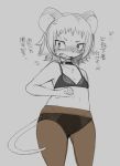  2016 anthro black_and_white blush clothed clothing cute_fangs flat_chested fur hair japanese_text kemono mammal monochrome navel rodent shinobe simple_background sketch solo text white_background 