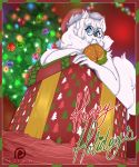  anthro big_breasts breasts canid canine christmas christmas_tree cleavage clothed clothing cumu eyewear female glasses holidays huge_breasts mammal text thehoodeddragon tree 